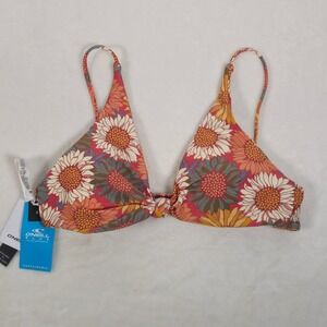 O'Neill Junior's Flower Pismo Triangle Bikini Top Tie Front Floral Print Coral M